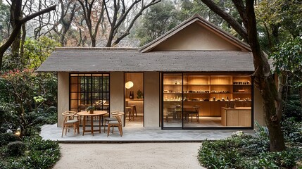 Serene and Minimalist Japanese Inspired Modern House with Neutral Color Tones Large Windows and Clean Architectural Design