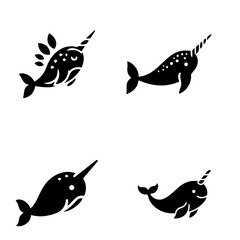 narwhal, icon, vector illustration, white background