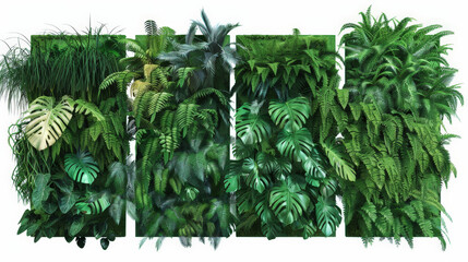 set of green garden walls with tropical plants