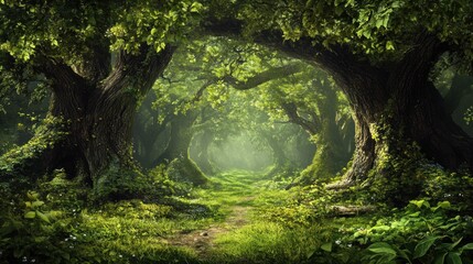 A Path Through a Sunlit Forest Clearing