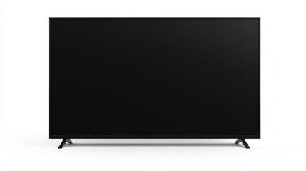 Naklejka premium Modern black LED TV with a blank screen, isolated on a white background, showcasing sleek and minimalist design