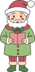 Charming kawaii Santa reading book in festive attire illustration