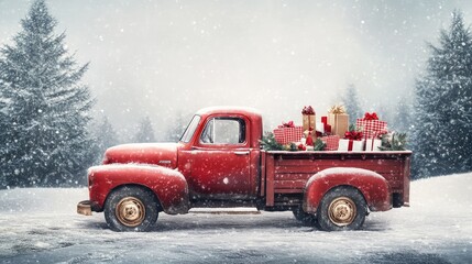 Classic Red Truck, AI generated illustration.