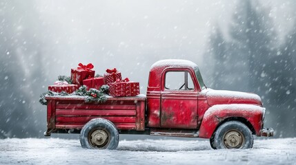 Classic Red Truck, AI generated illustration.