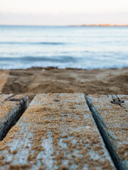 Portrait sea and wooden planks background