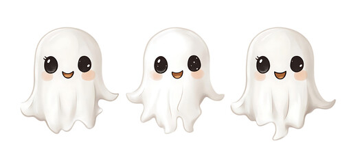 three set of cute ghost isolated transparent background