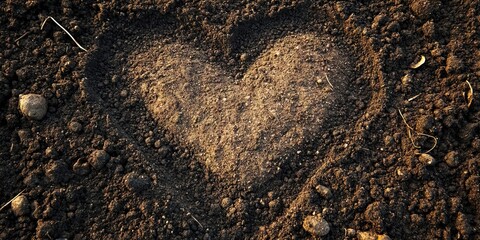 heart shaped garden in soil 