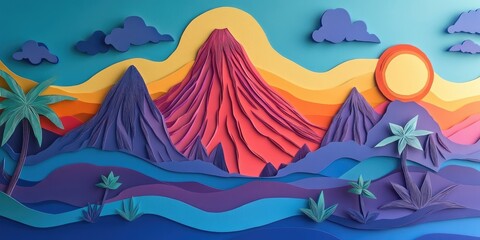 Stunning panorama of a volcanic landscape with majestic mountain peaks, Volcanic landscape with majestic mountain peaks in stunning panorama