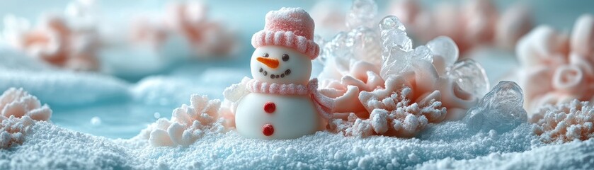 Obraz premium winter wonderland with snowmen made of stacked marshmallows and icicles of rock candy