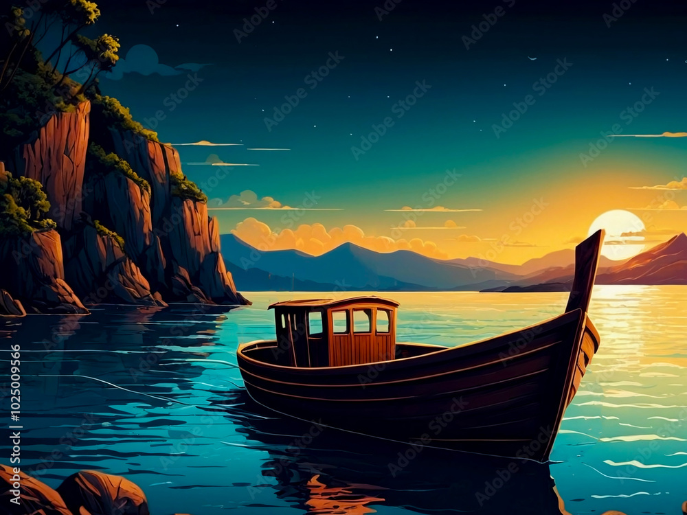 Wall mural boat