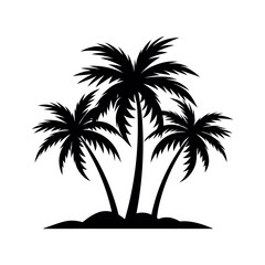 Palm Tree Silhouette Vector Illustration on Small Island Isolated on White Background