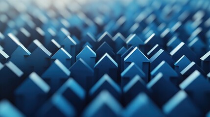 Abstract blue upward arrows representing growth, economic progress, and business success, standing in a digital environment, financial concept, futuristic data visualization, economy