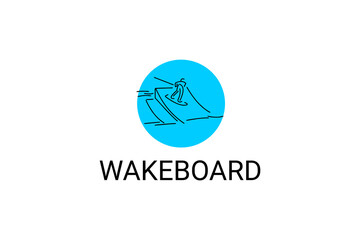 wakeboard sport vector line icon. a wakeboarders playing wakeboard in the water. sport pictogram, vector illustration.