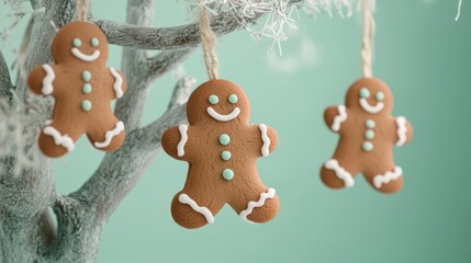 Gingerbread men decorating a tree. AI generated illustration.