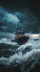 Fisherman Braving Stormy Seas in Dramatic Shot