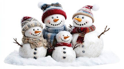 Obraz premium Snowman family in a snowy garden. AI generated illustration.