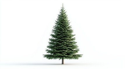 Fototapeta premium Tall green fir tree, isolated on a pure white background, representing the beauty of nature or a traditional Christmas symbol