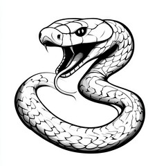 Fototapeta premium A stylized illustration of a snake with an open mouth and forked tongue.