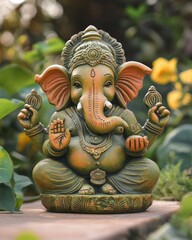 Fototapeta premium An eco-friendly idol of Lord Ganesha crafted from biodegradable clay
