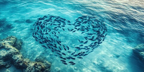 Fototapeta premium school of fish swimming in heart shaped formation