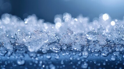 Close-up of delicate ice crystals with blurred background.