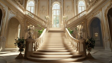 Elegant grand staircase in a luxurious mansion interior