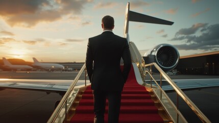 Luxury Jet Departure at Sunset