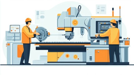 Two Workers Operating Industrial Machinery in a Factory