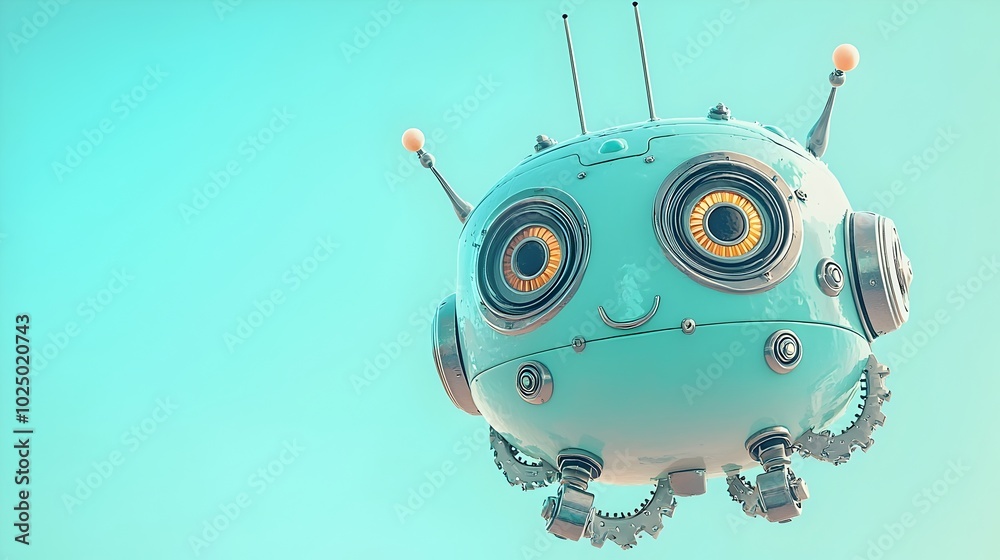 Aufkleber a 3d rendered image of a vintage wind up robot with a shiny metallic surface and intricate clockwork