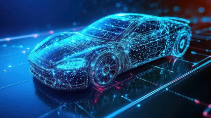 Naklejka premium AI programming for self-driving cars Representing cooperation in cutting-edge automotive technology