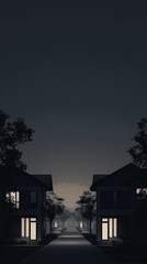 A sleek minimalist house surrounded by trees, shrubs, and potted plants.