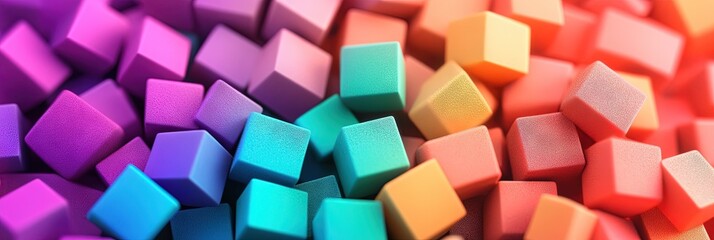 Rainbow foam cubes, black background