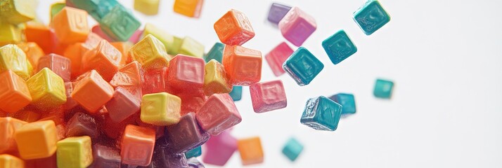 Rainbow foam cubes, white background