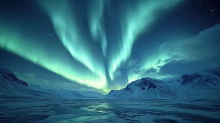 Fototapeta premium Majestic Northern Lights Over Snowy Landscape