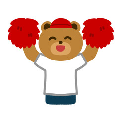 赤組を応援している熊のイラスト