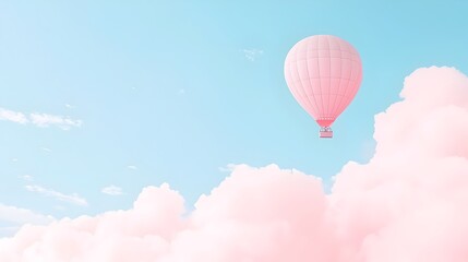 Fototapeta premium A captivating photograph of a pastel colored hot air balloon gracefully floating through the serene ethereal sky creating a sense of tranquility wonder and escapism