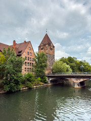Naklejka premium Schuldturm Tower, Hochwasserturm and Spitalbrucke Bridge