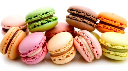 Vibrant Pastel Colored Macaron Tower   Delicious Handcrafted French Patisserie Dessert Displayed on a Plain Background