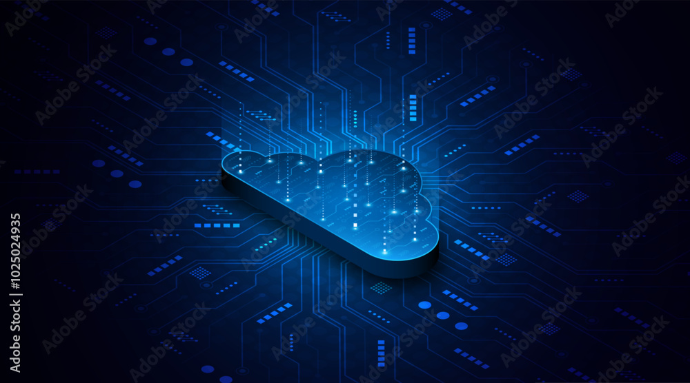 Poster Abstract cloud technology circuit board. Large data center concept. modern cloud storage technology innovation concept background	