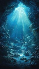 Obraz premium Underwater Cave with Beautiful Light Effects