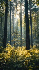 Fototapeta premium Enchanting Forest with Dappled Sunlight