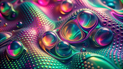 Abstract Holographic Liquid Gradient Halftone Dots Texture in Iridescent Pink and Green for Y2K Inspired Wallpaper