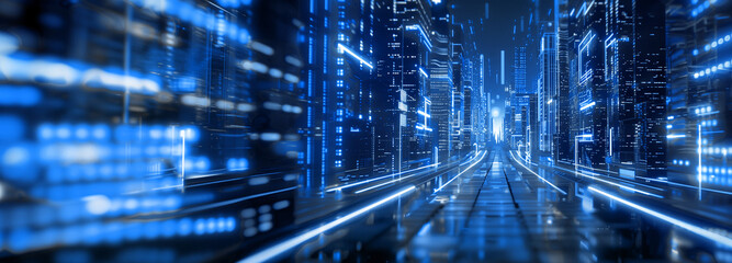 Abstract fiber optics background with countless city lights, blurring the lines between highway and road in a bustling metropolis