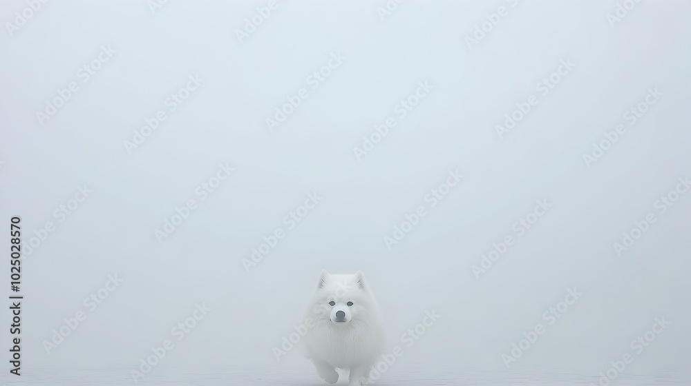 Poster ghostly ethereal dog apparition running through misty foggy park landscape surreal conceptual 3d dig
