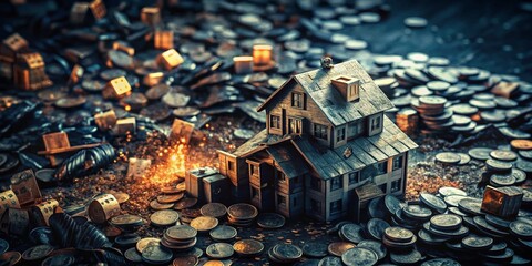 Abstract representation of financial struggle with dark colors and chaotic shapes illustrating poverty