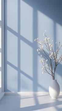 This interior is decorated with light blue walls as the centerpiece. The simple decoration adds a sense of comfort and tranquility, making this room perfect for relaxing or moments of peace. 9:16