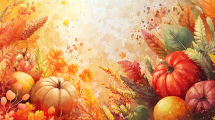 Vibrant autumn harvest scene featuring pumpkins and colorful foliage. Ideal for seasonal decorations or capturing the essence of fall in your designs