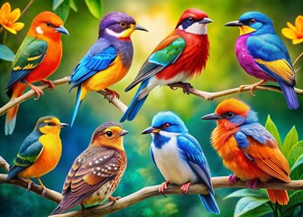 Obraz premium A Colorful Collection of Birds in Various Poses Perfect for Artistic Inspiration and Painting Ideas