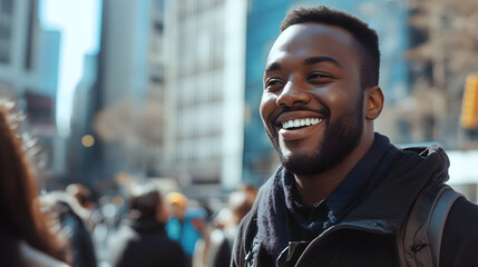 World Smile Day with people exchanging smiles and acts of kindness in a bustling city plaza