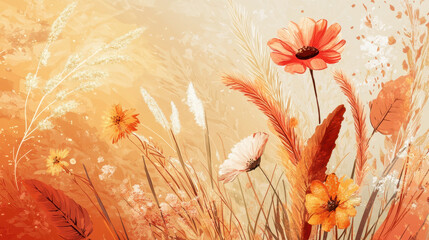 Vibrant floral abstract design featuring orange and yellow tones. Perfect for backgrounds, prints, or any creative project needing a touch of nature